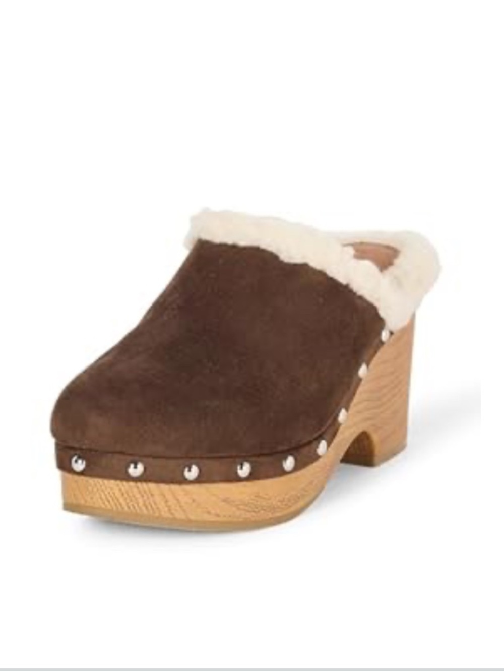 Cozy Brown Shearling-Trim Clog Heels